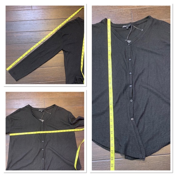 NWT Gibson Black Thermal Waffle Knit Tie Front Button Down Top XS - Picture 11 of 11